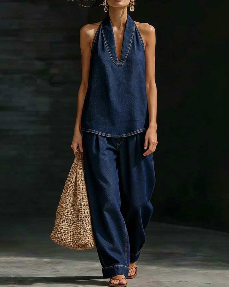 Ensemble denim à col halter