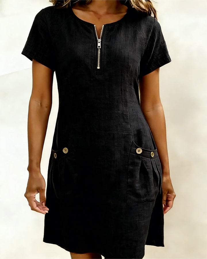 Robe zippée en coton et lin avec poches