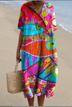 Riana™ | Robe Fluide à Col en V et Imprimé