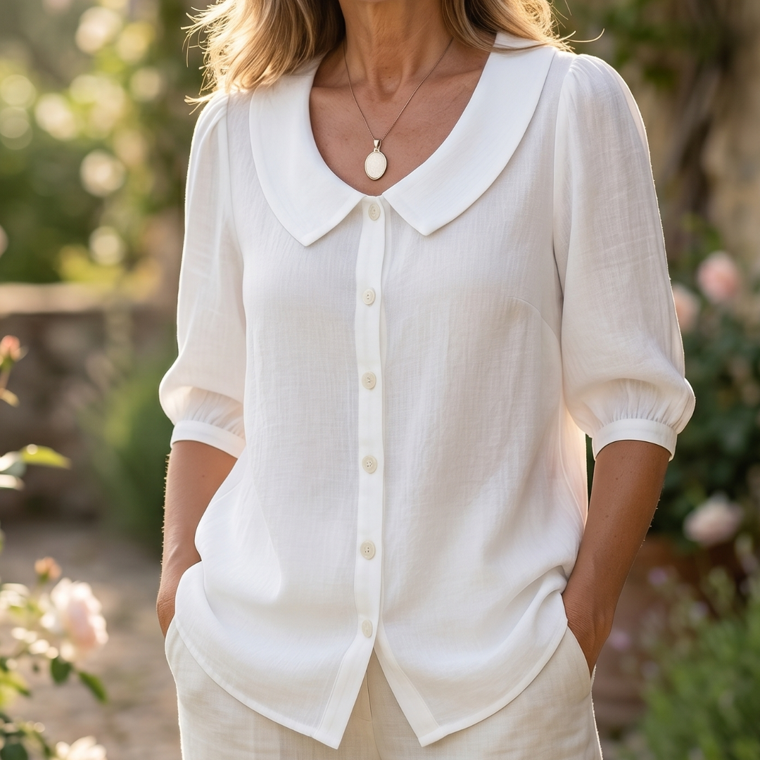 Alessia | Blouse élégante en coton léger avec col arrondi