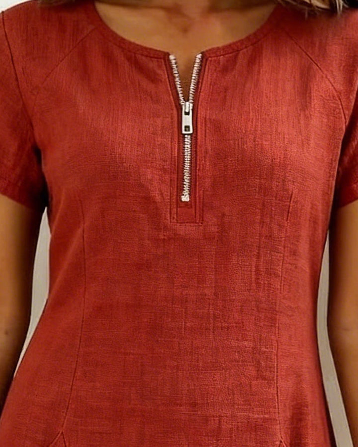 Robe zippée en coton et lin avec poches