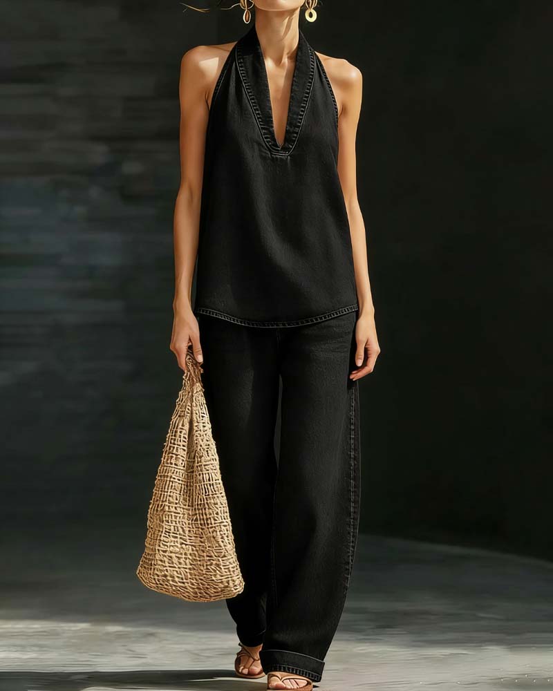 Ensemble denim à col halter