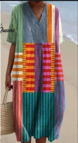 Riana™ | Robe Fluide à Col en V et Imprimé