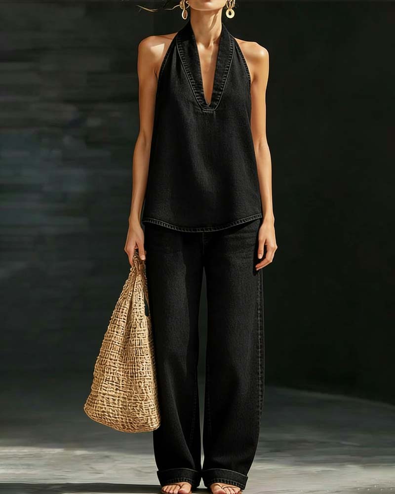 Ensemble denim à col halter