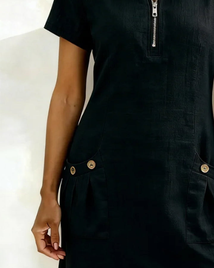 Robe zippée en coton et lin avec poches