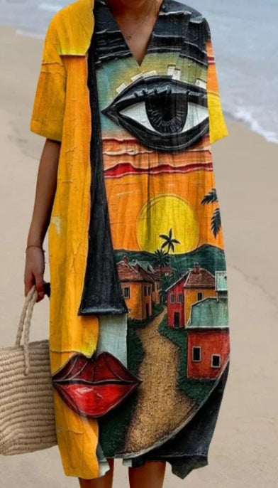 Riana™ | Robe Fluide à Col en V et Imprimé