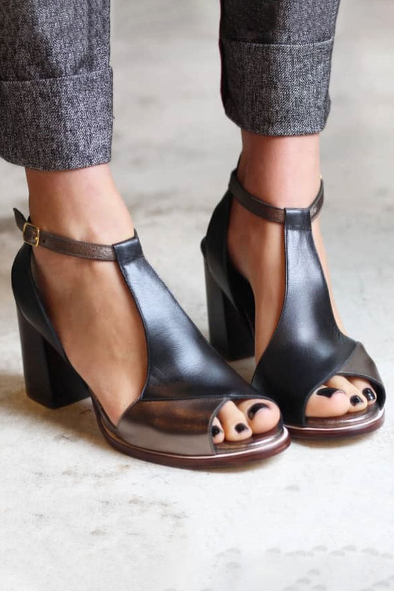 Norin™ | Sandales à talon peep-toe en patchwork noir