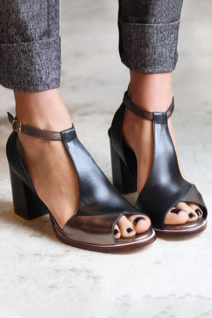Norin™ | Sandales à talon peep-toe en patchwork noir