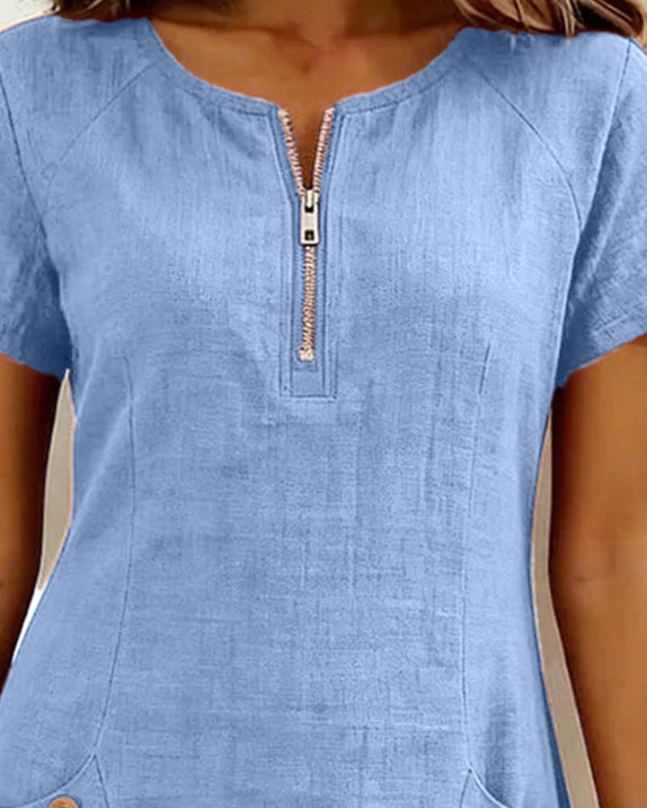 Robe zippée en coton et lin avec poches