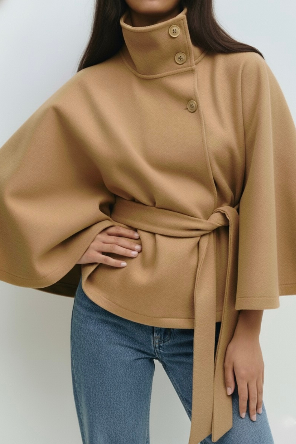 Chloe™ | Veste Cape à Col Montant avec Ceinture