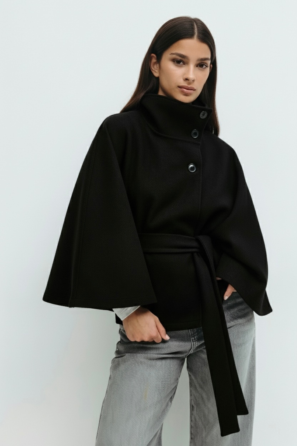 Chloe™ | Veste Cape à Col Montant avec Ceinture