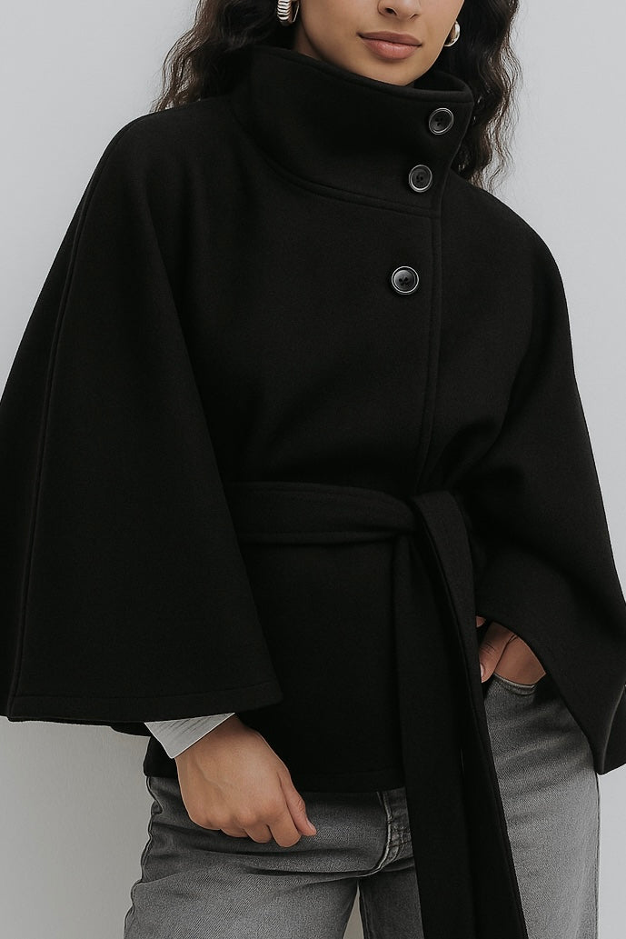 Chloe™ | Veste Cape à Col Montant avec Ceinture