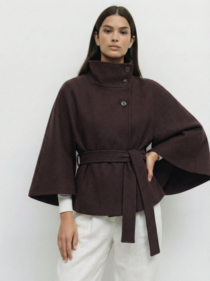 Chloe™ | Veste Cape à Col Montant avec Ceinture