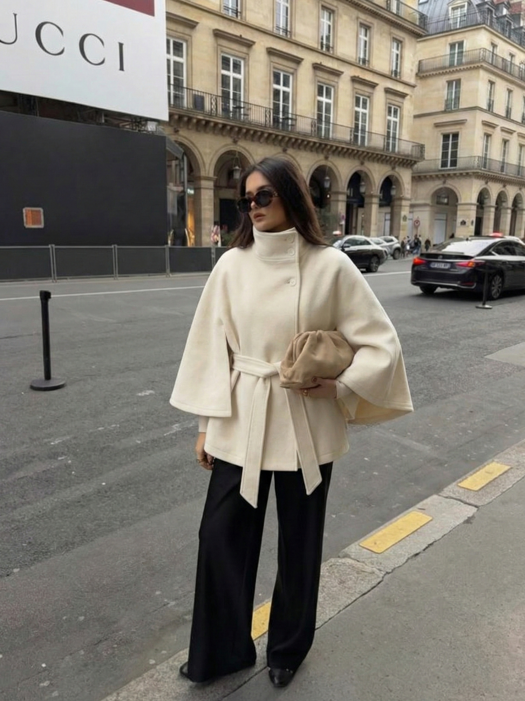 Chloe™ | Veste Cape à Col Montant avec Ceinture