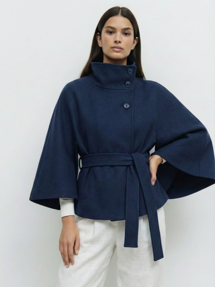 Chloe™ | Veste Cape à Col Montant avec Ceinture