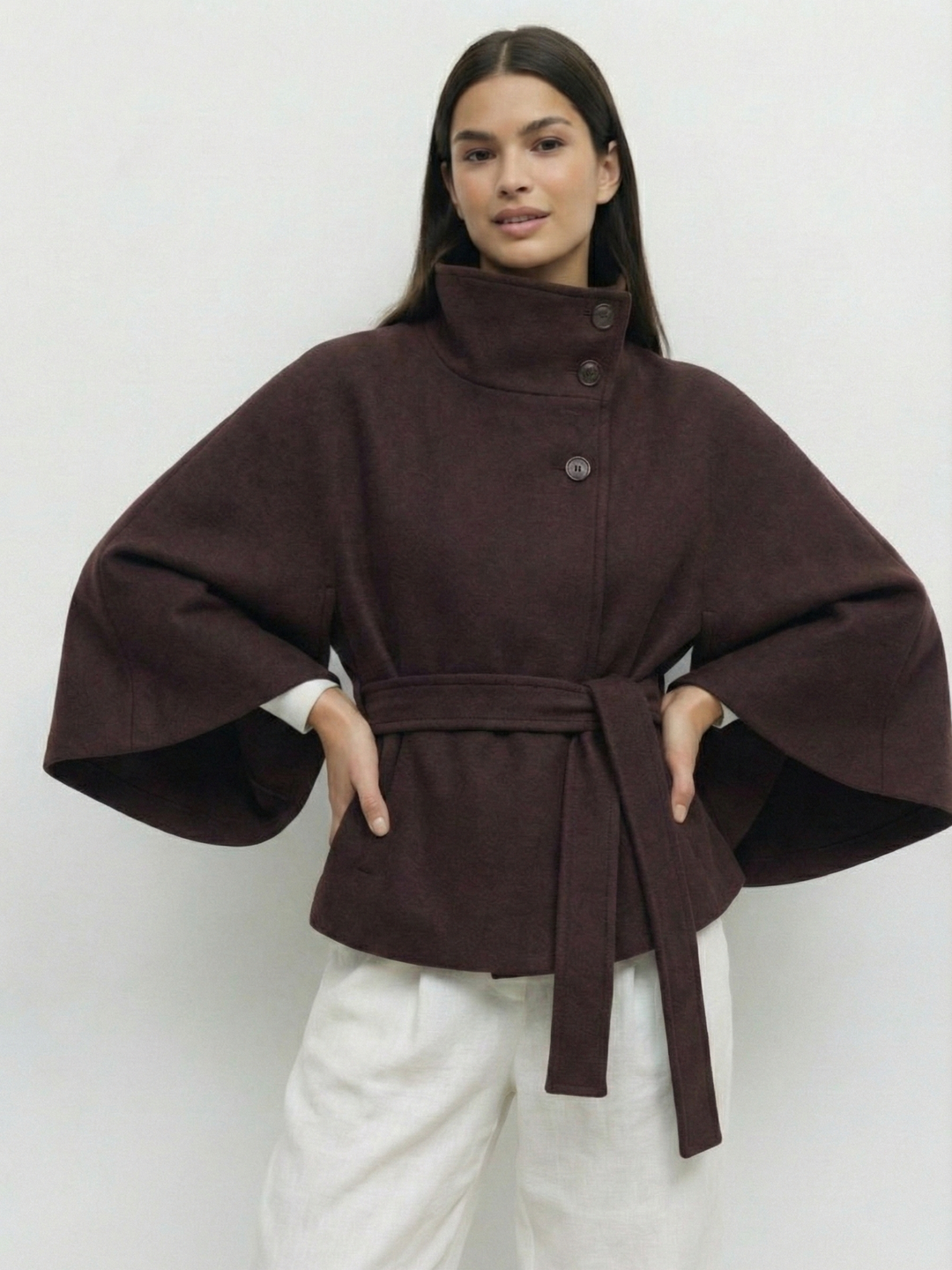 Chloe™ | Veste Cape à Col Montant avec Ceinture