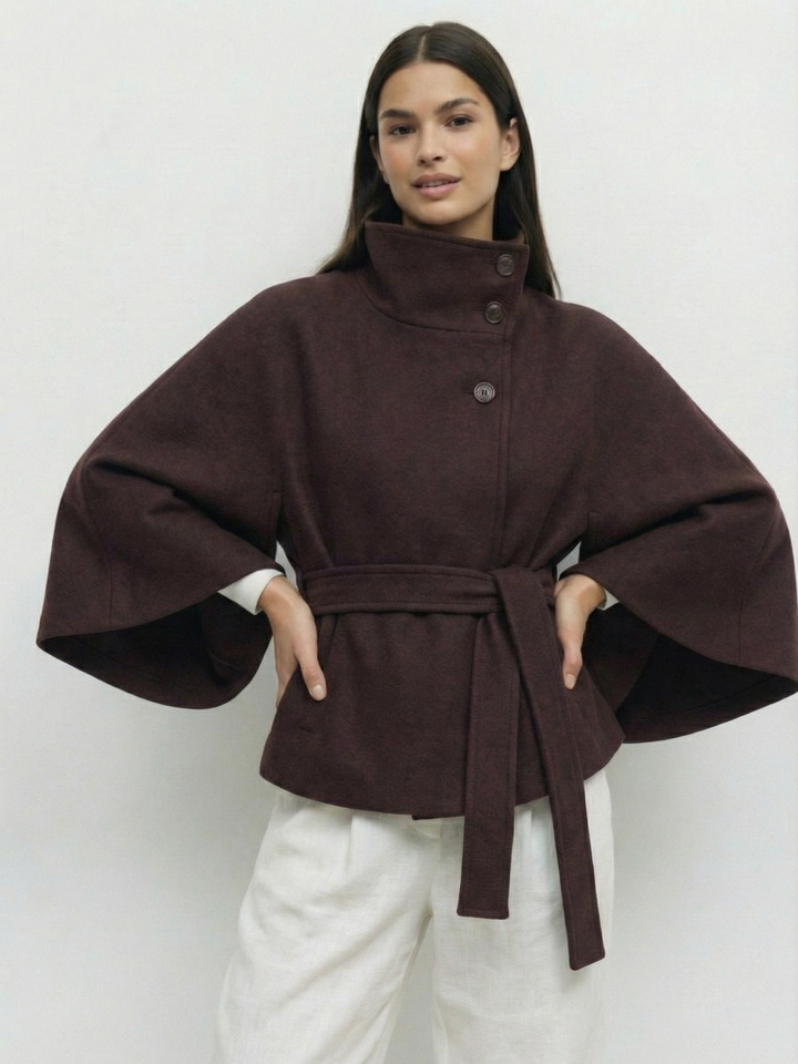 Chloe™ | Veste Cape à Col Montant avec Ceinture