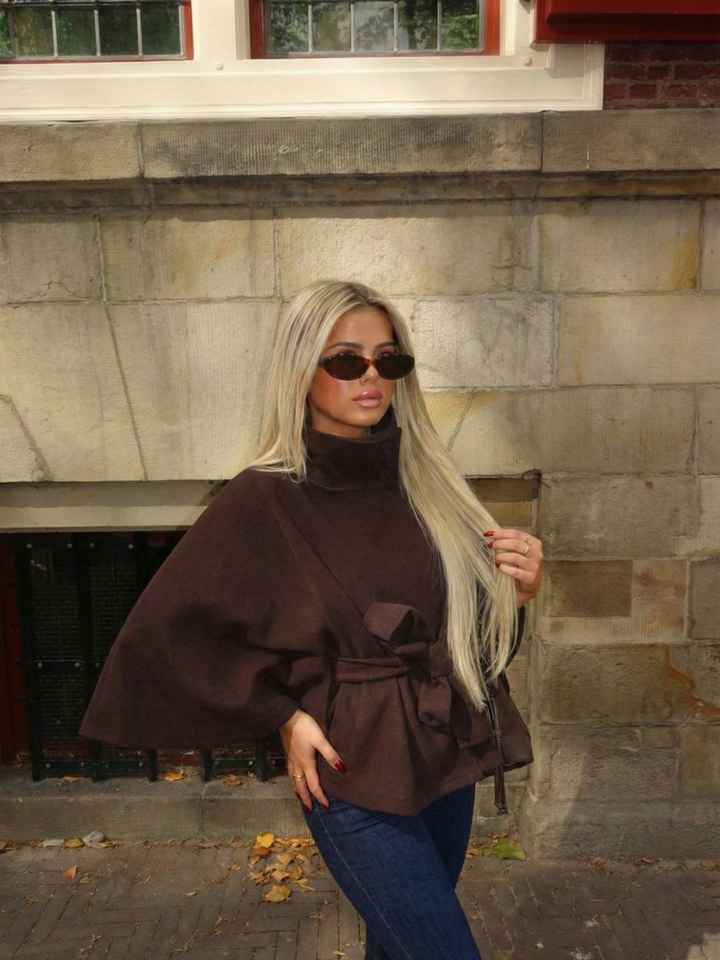 Chloe™ | Veste Cape à Col Montant avec Ceinture