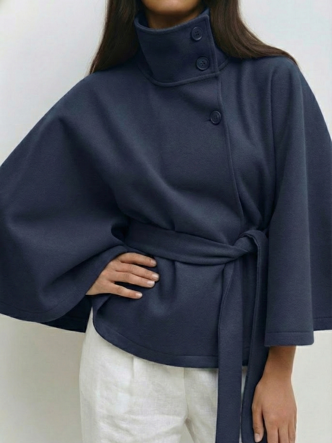 Chloe™ | Veste Cape à Col Montant avec Ceinture