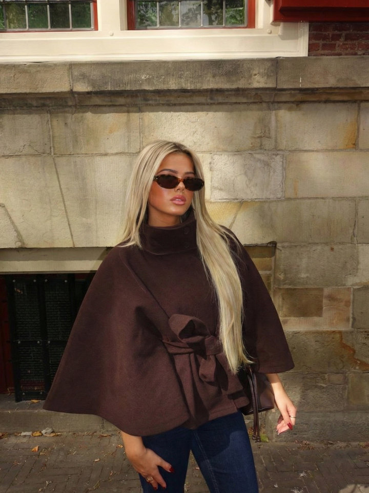 Chloe™ | Veste Cape à Col Montant avec Ceinture