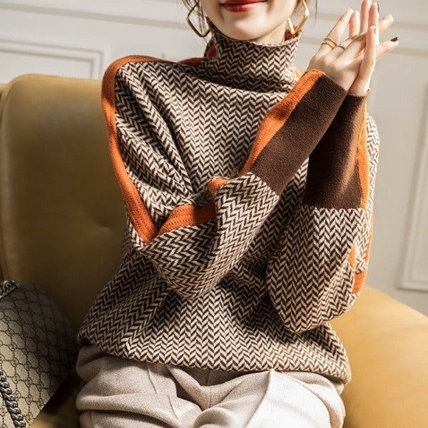 Lucía™ – Pull col à rayures contrastées