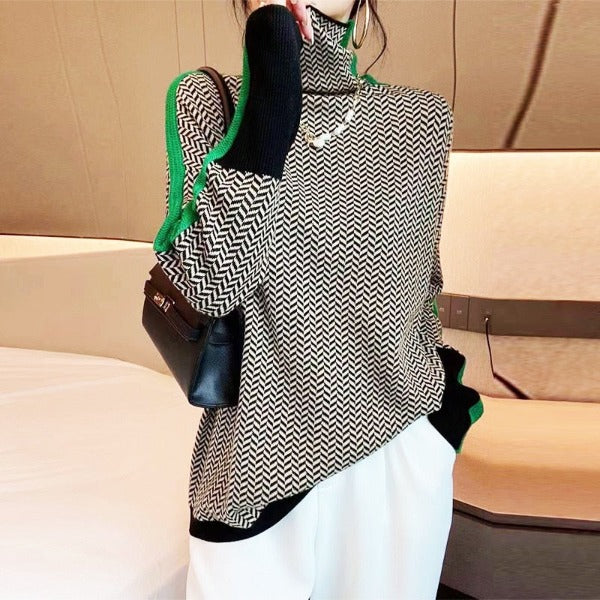 Lucía™ – Pull col à rayures contrastées