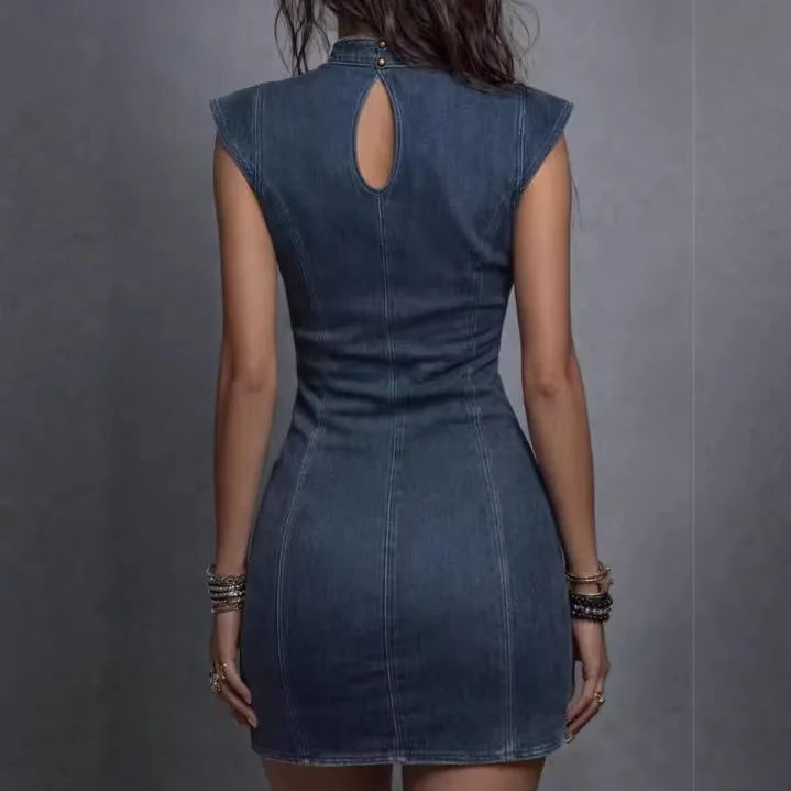 Denim Sculpt | Robe mini avec découpe et décolleté croisé