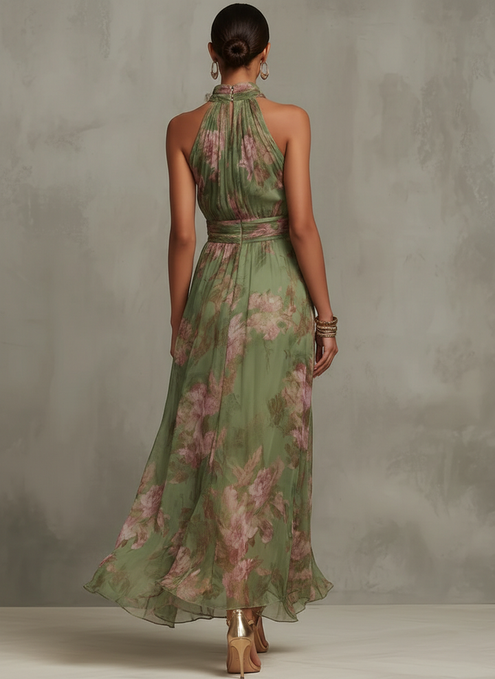 Lucyna | Robe fluide à col halter à fleurs