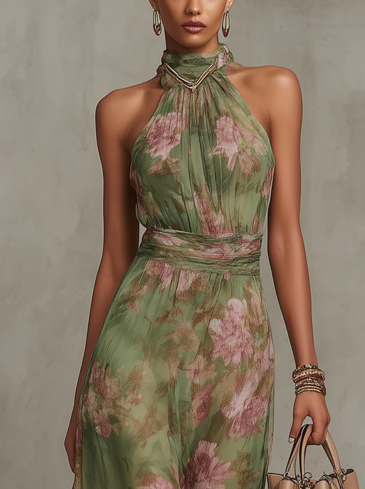 Lucyna | Robe fluide à col halter à fleurs