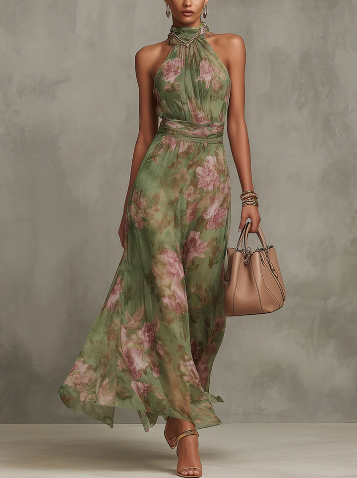 Lucyna | Robe fluide à col halter à fleurs