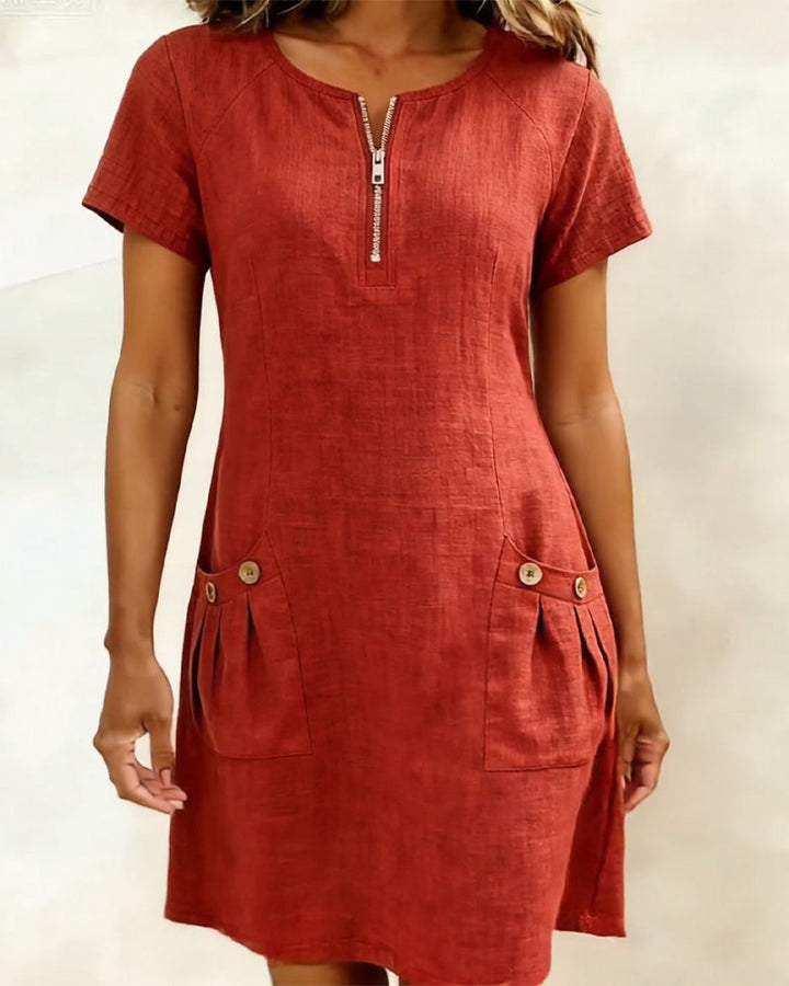 Robe zippée en coton et lin avec poches