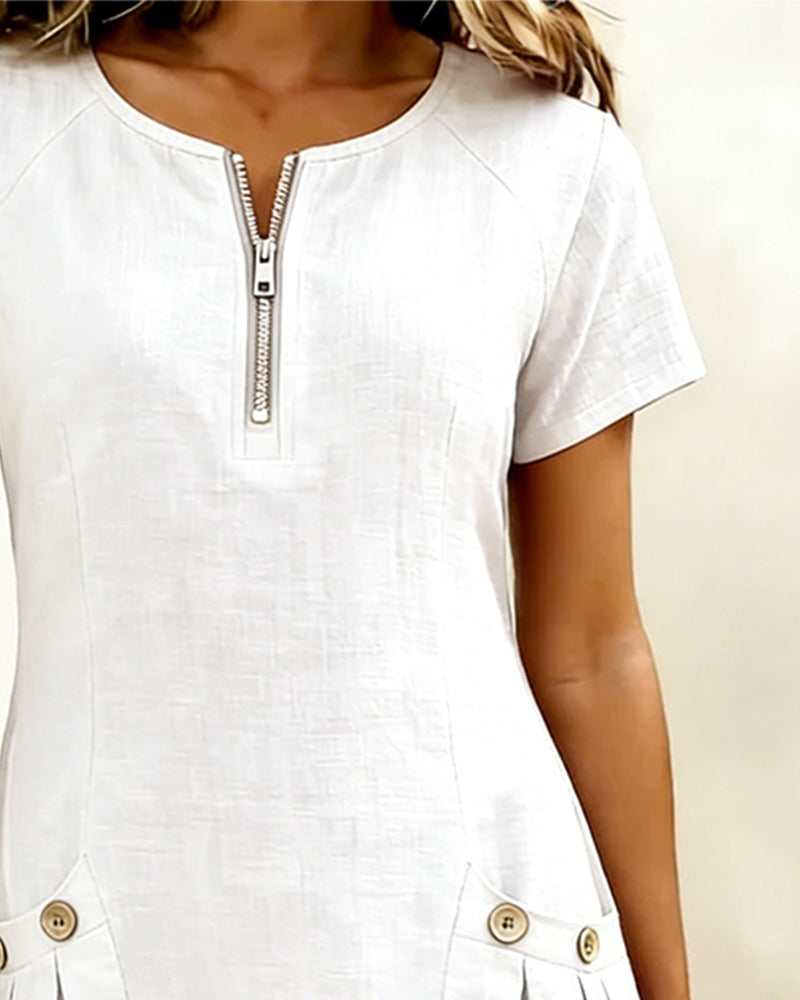 Robe zippée en coton et lin avec poches