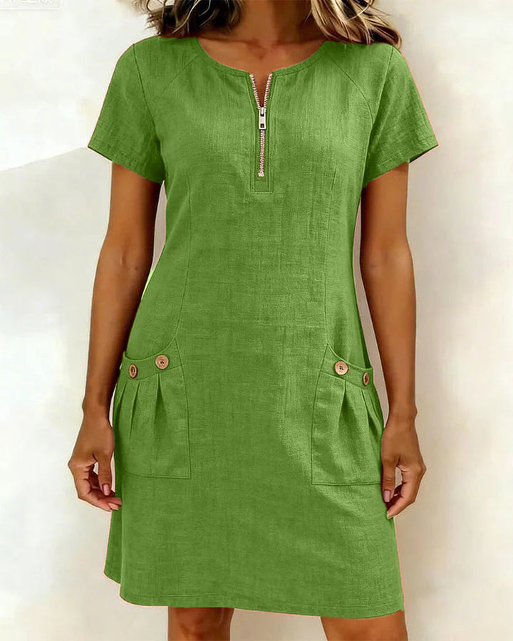 Robe zippée en coton et lin avec poches
