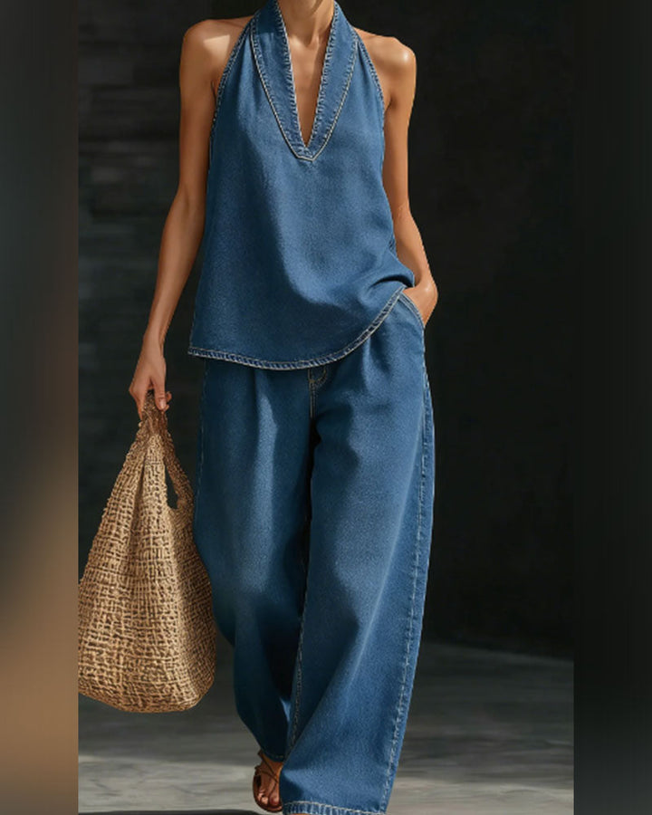 Ensemble denim à col halter