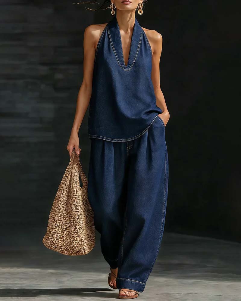 Ensemble denim à col halter