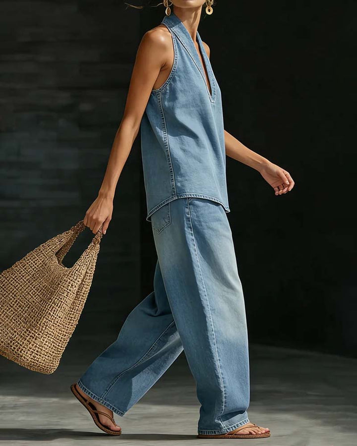 Ensemble denim à col halter