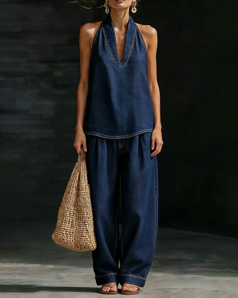 Ensemble denim à col halter