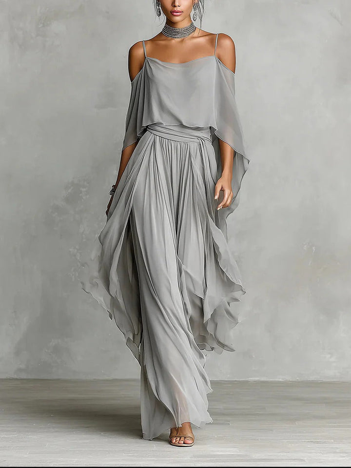 Isabela | Ensemble top à bretelles gris et pantalon fluide