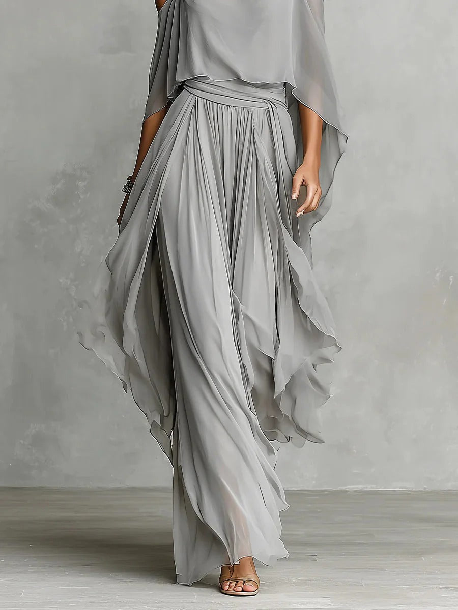 Isabela | Ensemble top à bretelles gris et pantalon fluide