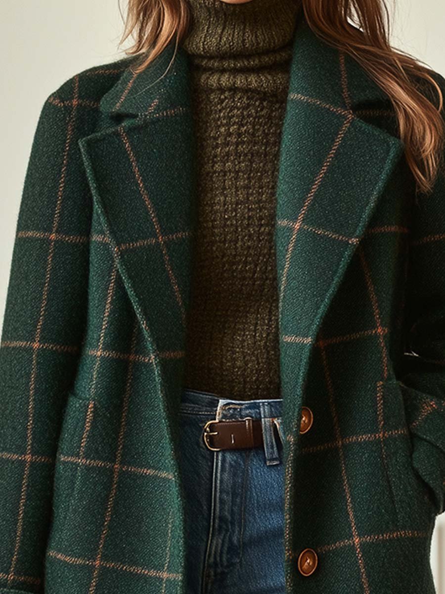 Selena™ | Manteau Élégant en Laine à Carreaux